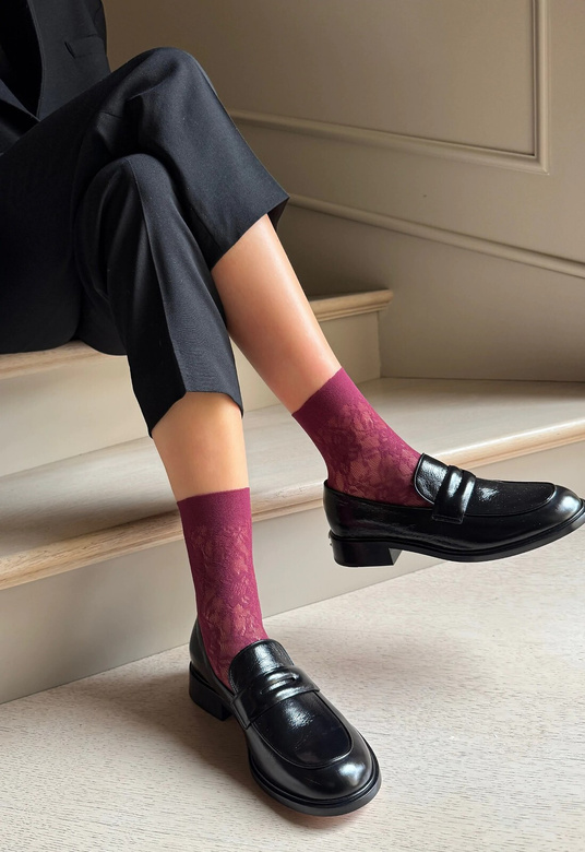 Skarpetki Veneziana Rosa Stile Ażur bordeaux