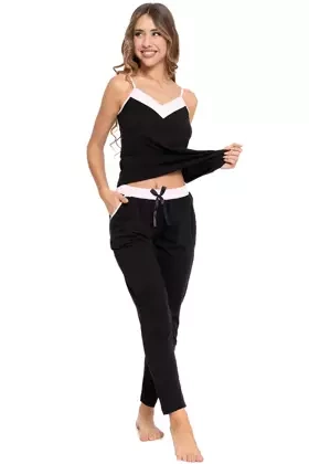 Piżama damska z bawełny na ramiączka 4400-004, czerń