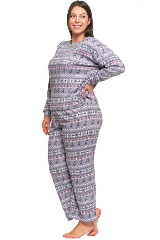 Ciepła piżama damska w norweski wzór 4200-005, szara