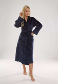 Szlafrok De Lafense 628 Abigail długi kołnierz damski granatowy