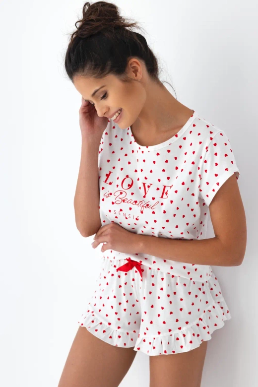 Krótka piżama damska z bawełny Justine, czerwona