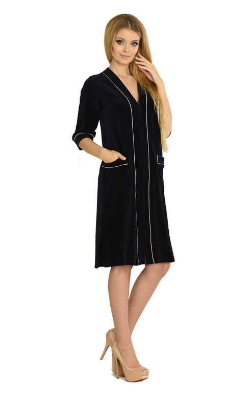 Szlafrok De Lafense 974 Zamek Welur M-3XL damski granatowy