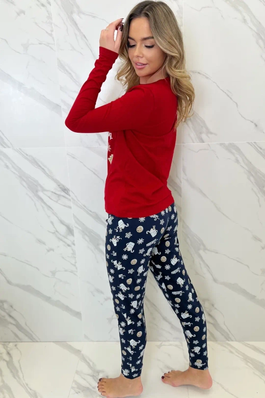 Bawełniana piżama damska Natalie z gwiazdkami, czerwień