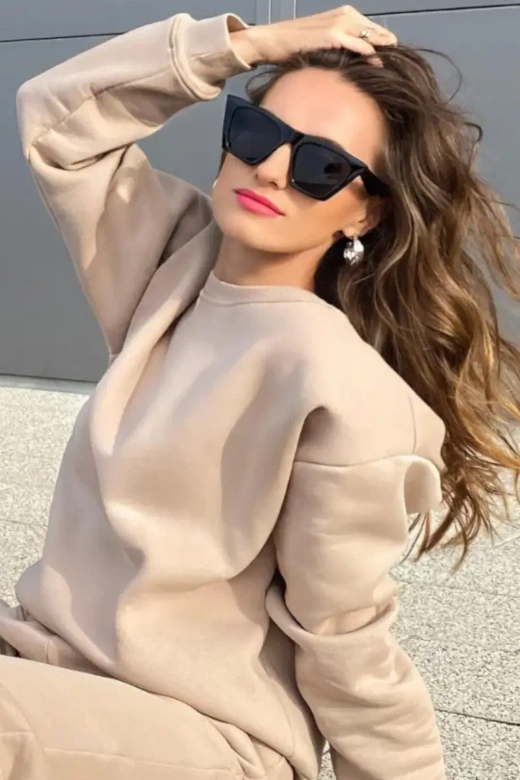 Bawełniana dresowa bluza z polarem REHEMA, beżowa