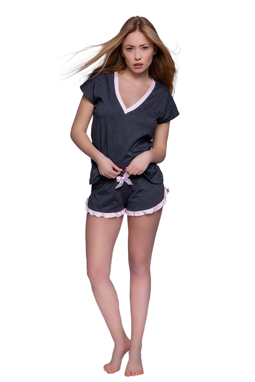 Krótka bawełniana piżamka z kokardką NADIA, grafit