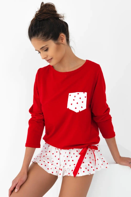 Krótka piżama damska z bawełny Taylor, czerwona