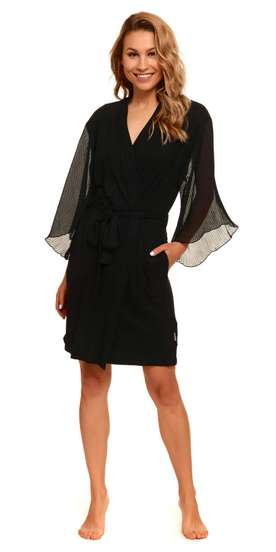 Kimonowy szlafrok z plisami 4411 bambus, czarny