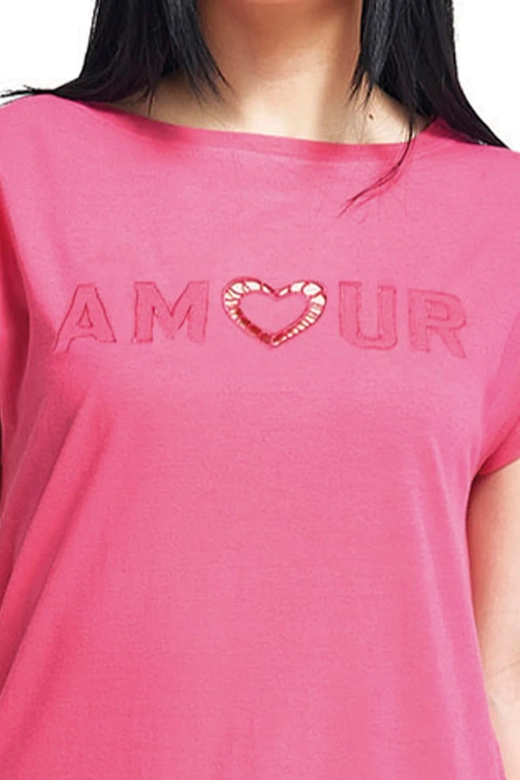 Koszula nocna w paski z koronkową falbanką Oxksana, różowa