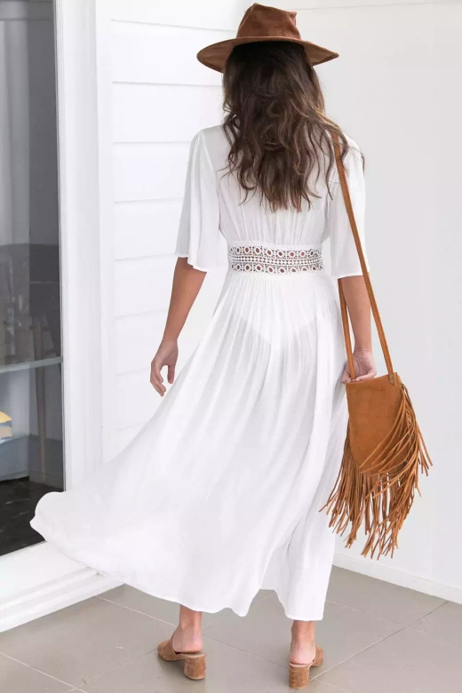 Sukienka plażowa-tunika długa boho KRETA, biała