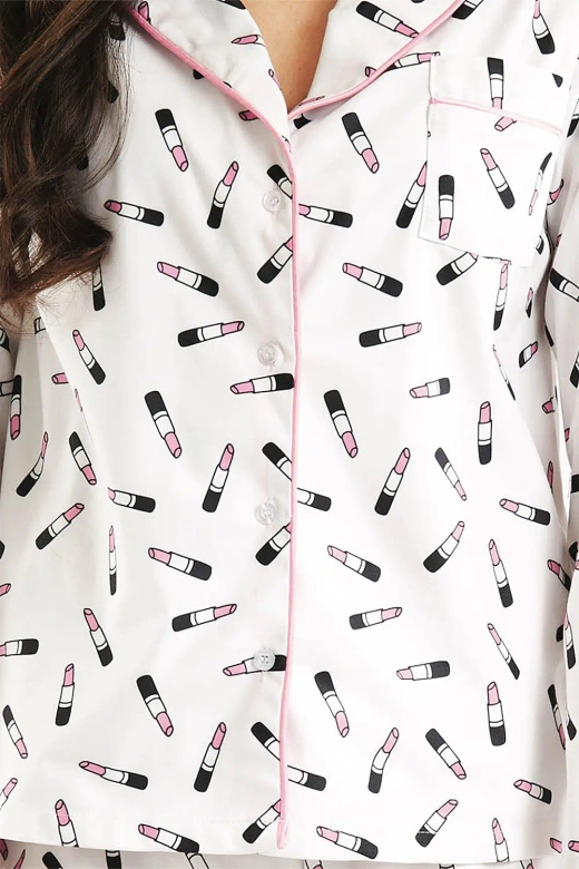 Urocza zapinana miękka piżama damska Saba, ecru