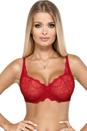 Biustonosz miękki z kwiatowym haftem ATHINA , czerwona