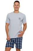 Krótka polska piżama męska w kratę 5000-001, szara