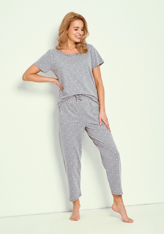 Piżama Taro Meg 3325 kr/r M-XL W25 damska szary melanż-groszki
