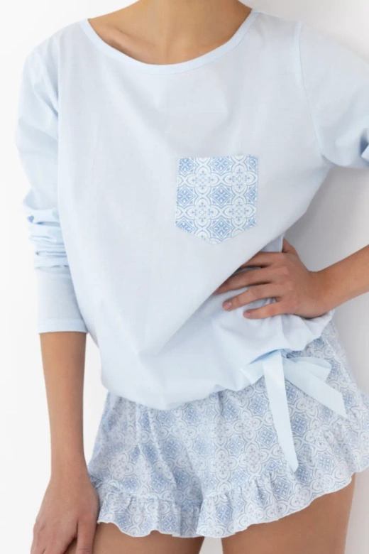 Krótka piżama damska z bawełny Camila, niebieska