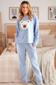 Ciepła Długa Miękka Piżama Damska z Misiem 5268, niebieska
