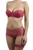 Zmysłowy komplet biustonosz push-up + figi + podwiązka GRACE, rojo-czerwony