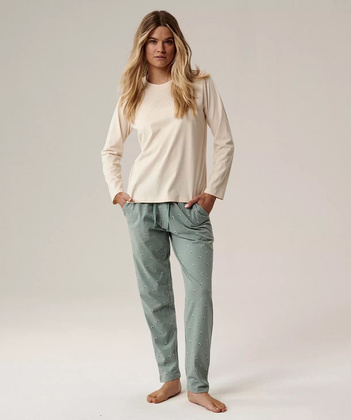 Piżama Atlantic NLP-502 dł/r S-2XL ecru-zielony