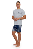 Krótka polska piżama męska w kratę 5000-001, szara