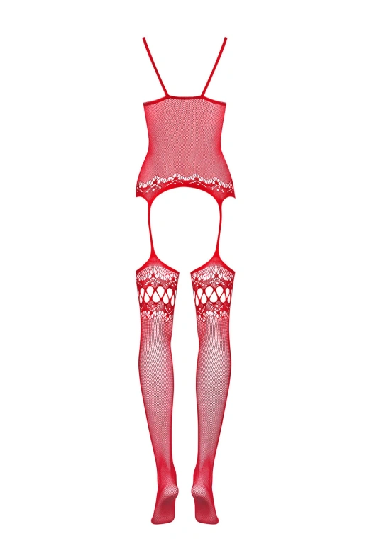 Bodystocking z Kwiatowym Wzorem Prześwitujące Zmysłowe F214, czerwone