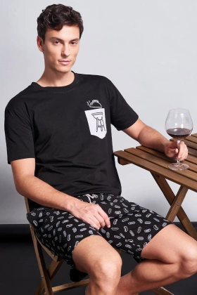 Męska piżama z krótkim rękawem i szortami Gianny, czarna