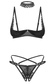 Komplet otwarty biustonosz+stringi+choker Donarella, czarny