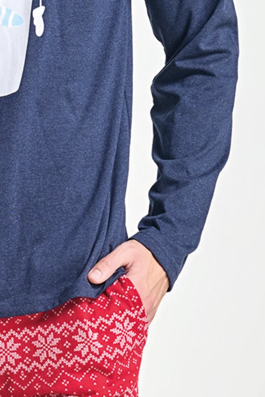 Męska świąteczna piżama z zimowym nadrukiem ALBANO, granatowa