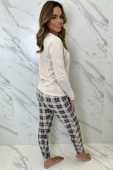 Piżama Bessy z aplikacją i spodniami w kratę, beż