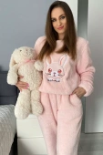 Ciepła miękka damska piżama z polaru słodki królik BUNY, róż
