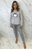Ciepła piżama damska z pingwinem ADELIE, szary jasny