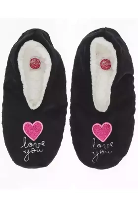 Ciepłe kapcie z futerkiem i sercemw woreczku BABE, czarny