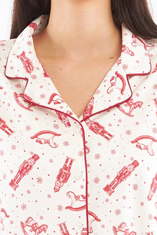 Świąteczna koszulowa piżama z zimowym nadrukiem ALISEE, czerwona + woreczek prezentowy