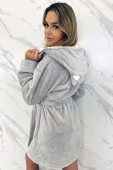 Ciepły miękki szlafrok soft z uszkami kaptur LUNA, szary