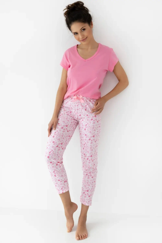 Piżama z bawełny 100% Nevaeh w kwiaty, róż