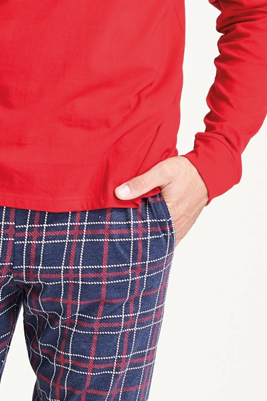 Męska świąteczna piżama ze spodniami w kratę GIOEW, czerwona