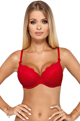 Biustonosz push-up VESTA z koronki, czerwony