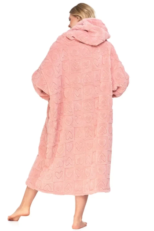 Ciepła kocobluza z kapturem w serca PDD5600-009, róż