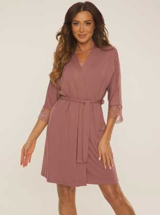 Szlafrok De Lafense 342 Fanny S-2XL damski pudrowa mocca