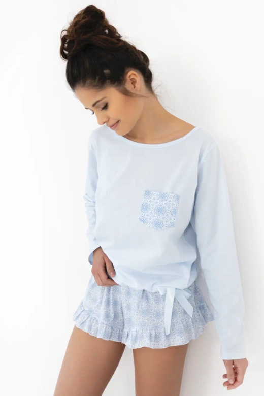 Krótka piżama damska z bawełny Camila, niebieska