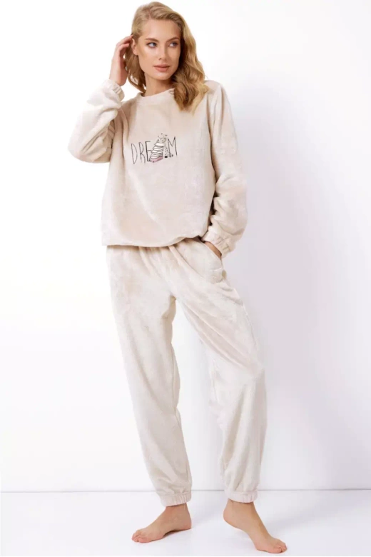 Słodka ciepła miękka piżama damska soft HEIDI, beż