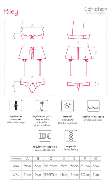Erotyczny komplet 3 części: otwarty biustonosz+pas+stringi, RILEY