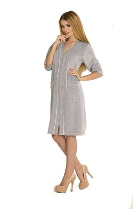 Szlafrok De Lafense 974 Zamek Welur M-3XL damski szary