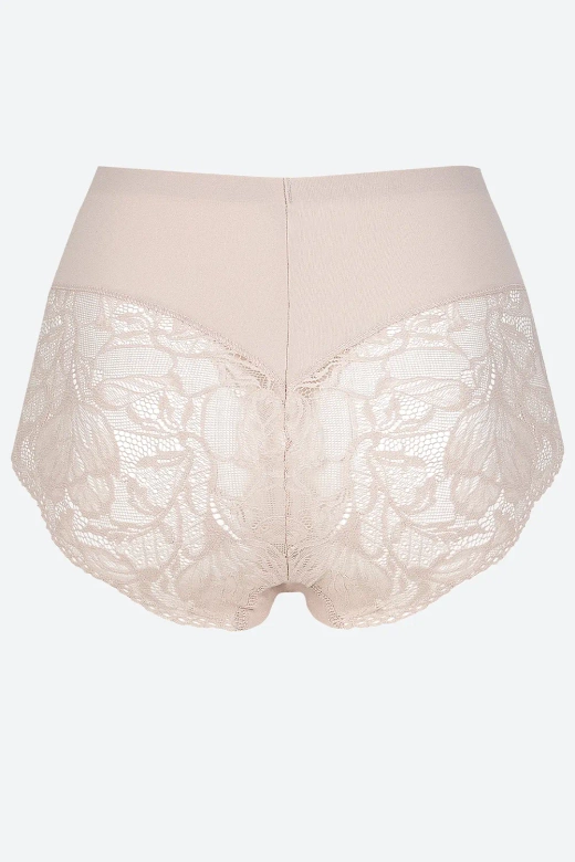 Koronkowe figi z wysokim stanem Leila, Cipria/beż