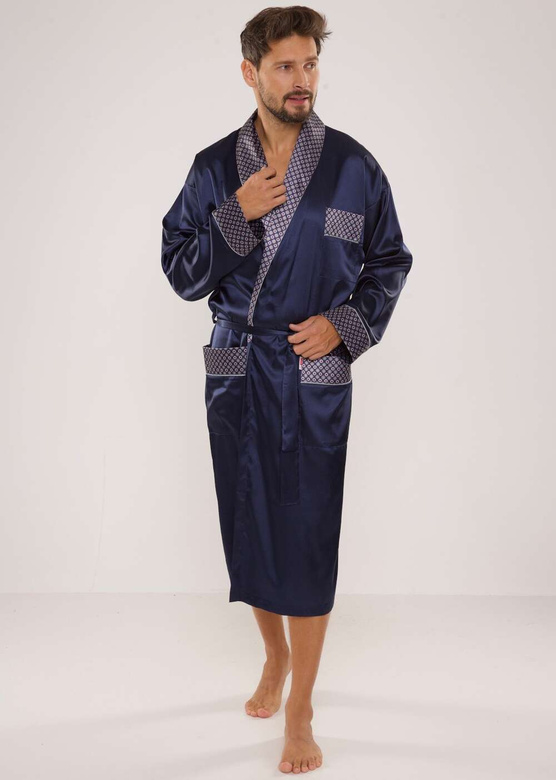 Szlafrok De Lafense 940 Satyna M-4XL męski granatowy