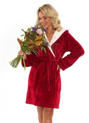 Szlafrok De Lafense 627 Soraya krótki S-XL damski bordowy-ecru