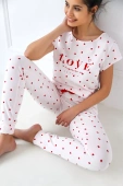 Piżama damska AURA w serca 100% bawełna, różowa
