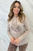 Piżama damska Lily z uroczym misiem, beżowa