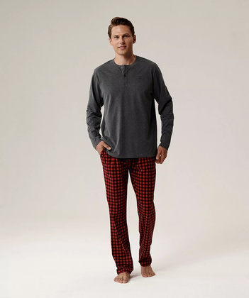 Piżama Atlantic NMP-394 dł/r S-2XL szary melanż-czerwony