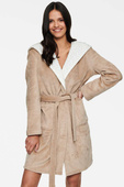 Ciepły pluszowy szlafrok damski HOOKY kaptur różki, beż