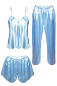 Komplet: 3 części: satynowa koszulka + szorty + długie spodnie PRIAM, błękit