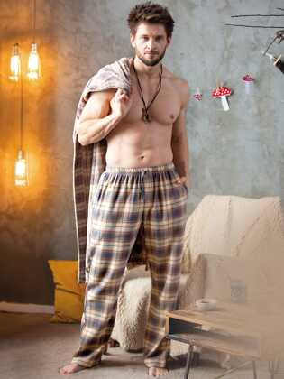 Spodnie piżamowe Key MHT 402 B24 M-2XL beżowy-kratka